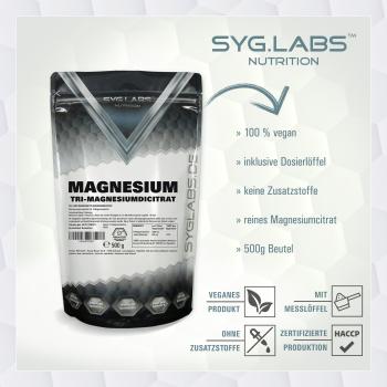 Syglabs Tri-Magnesiumdicitrat - 500g Magnesium Pulver
