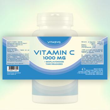 Vitamin C 1000mg 120 Tabletten mit Hagebutte und Bioflavonoiden - Time Released