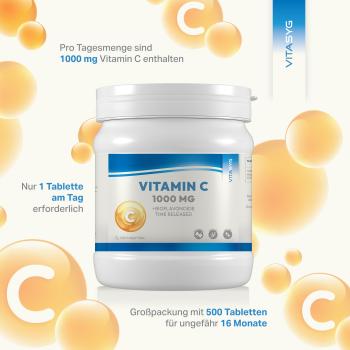 Preview: Vitamin C 1000mg 500 Tabletten mit Hagebutte und Bioflavonoiden - Time Released