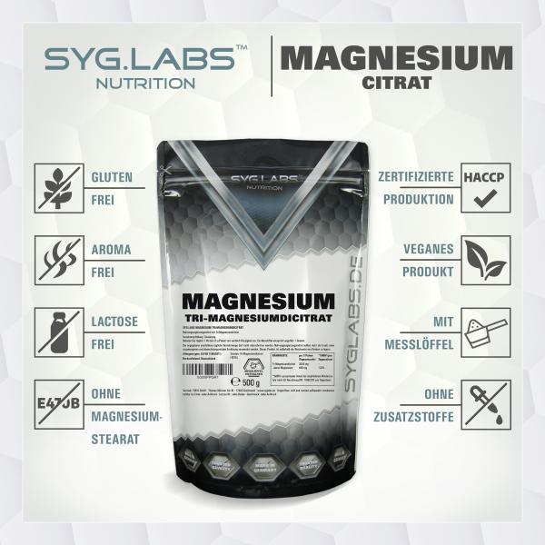 Syglabs Tri-Magnesiumdicitrat - 500g Magnesium Pulver