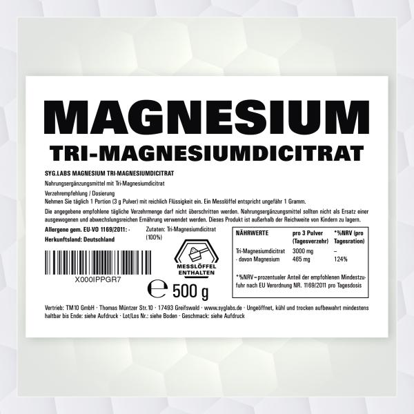 Syglabs Tri-Magnesiumdicitrat - 500g Magnesium Pulver