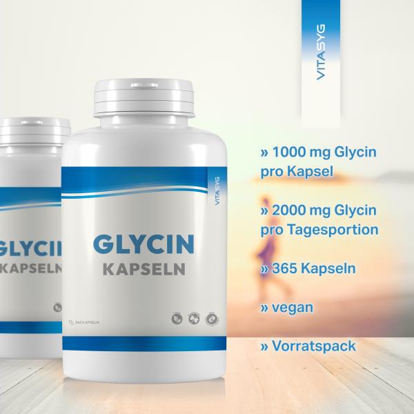Glycin Kapseln - 1000mg - 365 vegane hochdosierte Kapseln