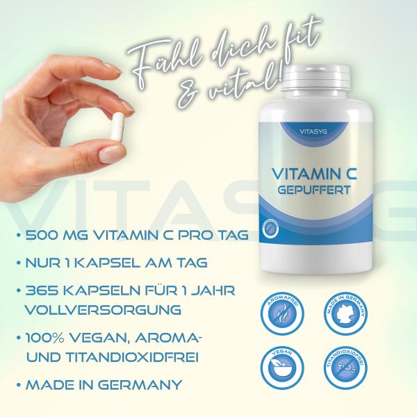 Vitamin C gepuffert 500mg - 365 Kapseln