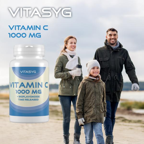 Vitamin C 1000mg 120 Tabletten mit Hagebutte und Bioflavonoiden - Time Released